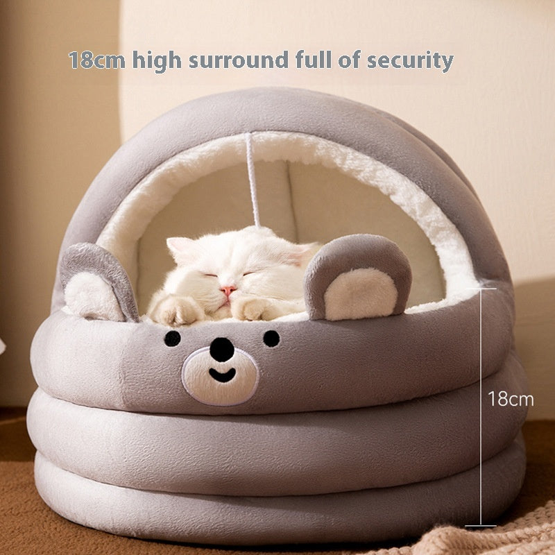 High Quality Eco-Friendly Pet Supplies Winter-Friendly Faux Fur Cat Bed Cave Round Removable Washable Solid