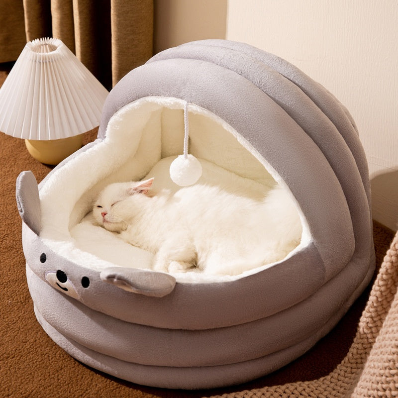 High Quality Eco-Friendly Pet Supplies Winter-Friendly Faux Fur Cat Bed Cave Round Removable Washable Solid