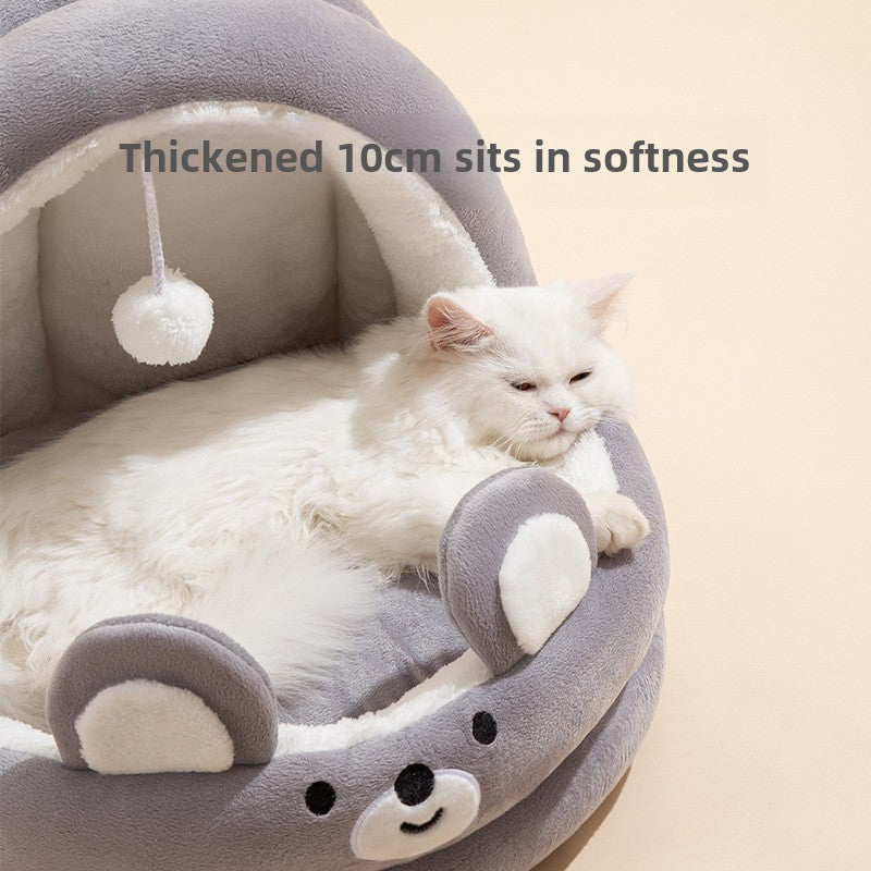 High Quality Eco-Friendly Pet Supplies Winter-Friendly Faux Fur Cat Bed Cave Round Removable Washable Solid